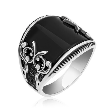 925 Sterling Silver Onyx Stone Minimalist Men's Ring (6.5)