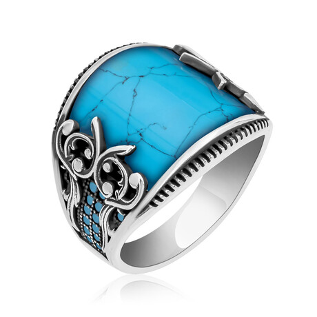 925 Sterling Silver Turquoise Stone Minimalist Men's Ring (6.5)