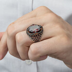 925 Sterling Silver Garnet Stone Men's Ring (10.5)