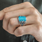 925 Sterling Silver Turquoise Stone Minimalist Men's Ring (9.5)