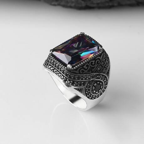 925 Sterling Silver Mystic Topaz Stone Men's Ring V1 (6.5)