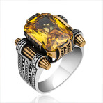 925 Sterling Silver Citrine Stone Men's Ring V2 (10.5)
