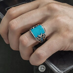 925 Sterling Silver Turquoise Stone Minimalist Men's Ring (9.5)