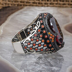 925 Sterling Silver Garnet Stone Men's Ring (10.5)