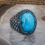 925 Sterling Silver Turquoise Stone Men's Ring V2 (6.5)