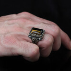 925 Sterling Silver Square Tiger's Eye Stone Men's Ring (6.5)