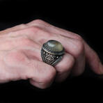 925 Sterling Silver Yemeni Agate Stone Men's Ring (9.5)