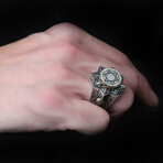 925 Sterling Silver Seal of Solomon with Micro Turquoise Stones Men's Ring (8)