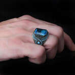 925 Sterling Silver Aquamarine Stone Men's Ring (9)