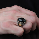 925 Sterling Silver Onyx Stone Men's Ring V1 (10.5)