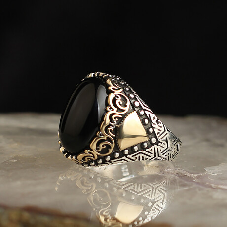 925 Sterling Silver Onyx Stone Men's Ring V1 (6.5)