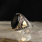 925 Sterling Silver Onyx Stone Men's Ring V1 (10.5)