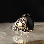 925 Sterling Silver Onyx Stone Men's Ring V1 (10.5)