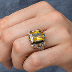 925 Sterling Silver Citrine Stone Men's Ring V2 (10.5)