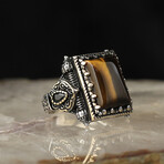 925 Sterling Silver Square Tiger's Eye Stone Men's Ring (6.5)