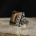 925 Sterling Silver Square Tiger's Eye Stone Men's Ring (6.5)