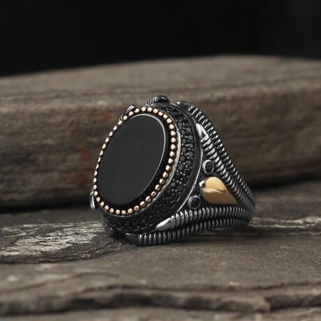 925 Sterling Silver Onyx Stone Men's Ring V2 (6.5)