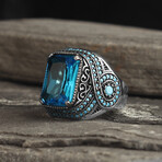 925 Sterling Silver Aquamarine Stone Men's Ring (9)