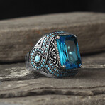 925 Sterling Silver Aquamarine Stone Men's Ring (9)