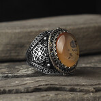 925 Sterling Silver Yemeni Agate Stone Men's Ring (9.5)