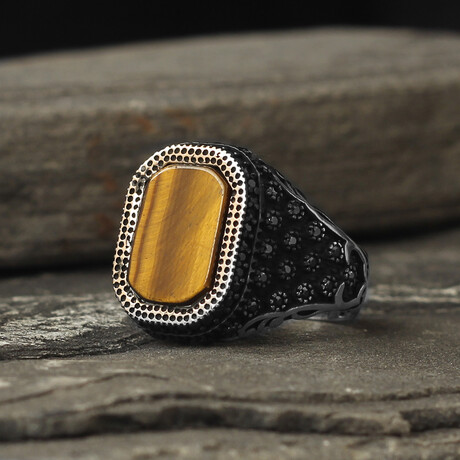 925 Sterling Silver Tiger's Eye Stone Men's Ring (6.5)