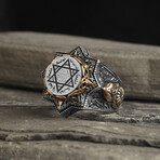 925 Sterling Silver Seal of Solomon with Micro Turquoise Stones Men's Ring (8)