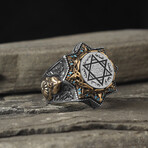 925 Sterling Silver Seal of Solomon with Micro Turquoise Stones Men's Ring (8)