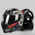 Bluetooth Motorcycle Helmet // Clear Visor // Black + Red + Gray (2XL)