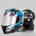 Bluetooth Motorcycle Helmet // Silver Visor // Red + White + Blue (L)