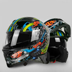 Bluetooth Motorcycle Helmet // Clear Visor // Black + Neon (XL)