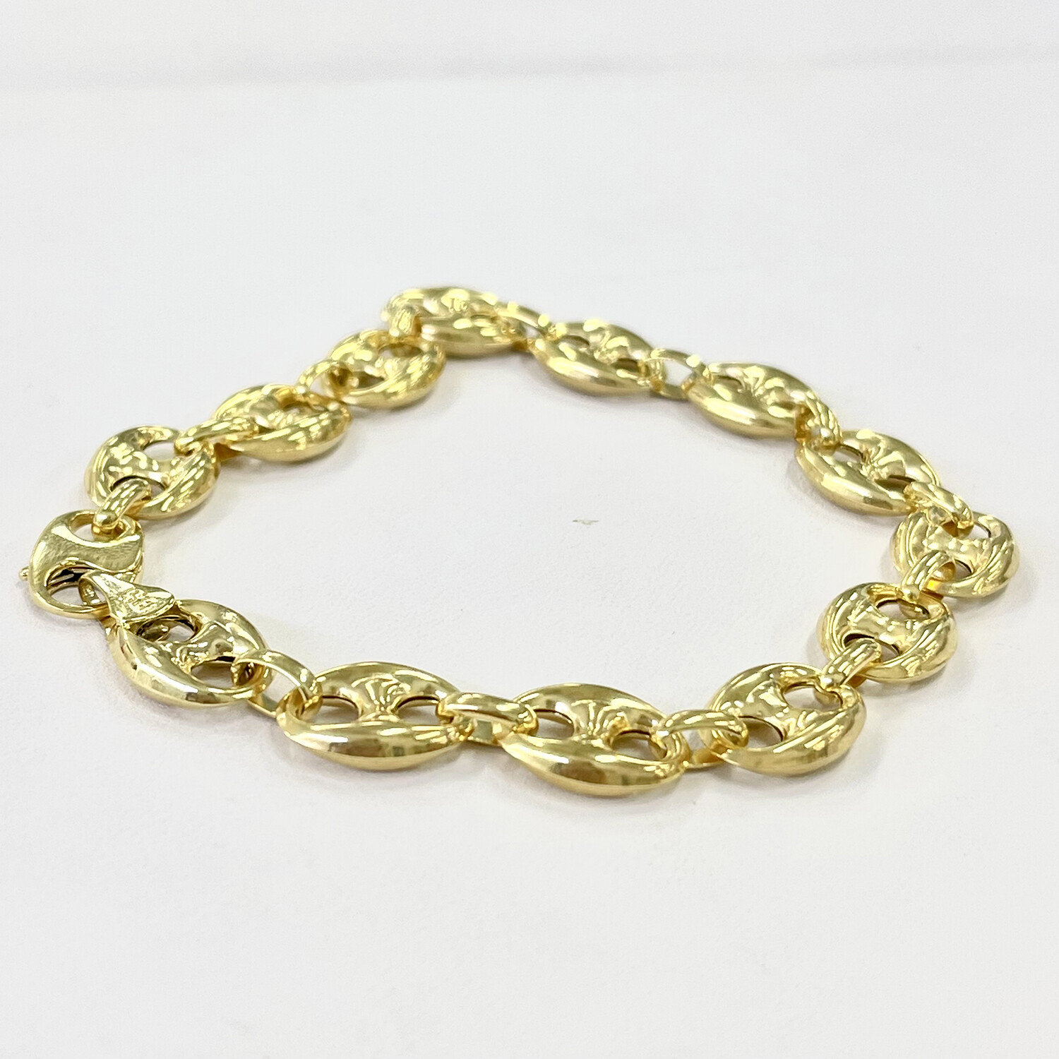 14K Solid Gold Puff Mariner Bracelet // 10MM - Lock & Clasp Jewelry ...