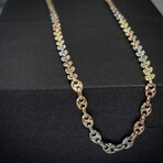 14K Solid Gold 3 Color Puff Mariner Chain Necklace // 4MM (18" // 7.8g)