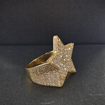 18K Solid Gold With Cubic Zirconia Ice Flash Star Ring // Size 10