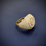 18K Solid Gold With Cubic Zirconia Ice Round Baguette Flower Ring // Size 10
