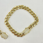14K Semi Solid Monaco Link Chain Bracelet with Cubic Zirconia Ice on Lock // 9MM