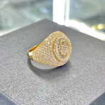 18K Solid Gold With Cubic Zirconia Ice Round Baguette Flower Ring // Size 10
