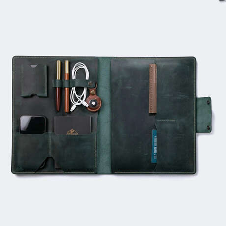Leather Macbook Organizer  // Green