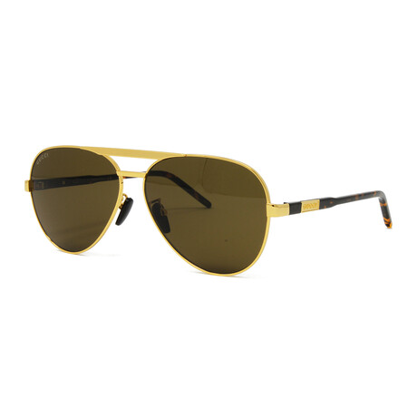 Men's Aviator Metal Sunglasses // Gold Havana + Brown