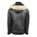 Top Gun® Premium Vegan Shearling Coat with Leather Details // Black (L)