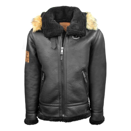 Top Gun® Premium Wool-PU Shearling Coat // Black (XS)