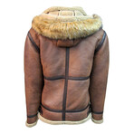 Top Gun® Premium Vegan Shearling Coat with Leather Details // Brown (M)