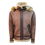 Top Gun® Premium Vegan Shearling Coat with Leather Details // Brown (L)