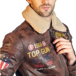 Top Gun® "Fighter Wings" Wool-PU Jacket // Brown (M)