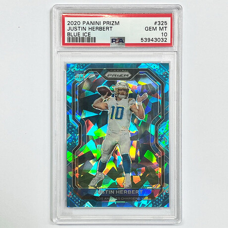 Justin Herbert 2020 Panini Prizm Blue Ice Rookie Card #45/99 - PSA 10