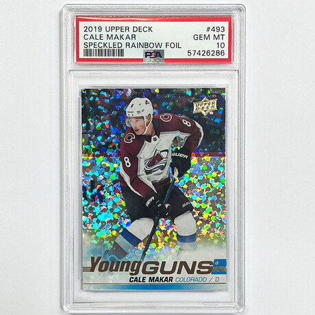 Cale Makar 2019-20 Upper Deck Young Guns Speckled Rainbow Foil Rookie Card - PSA 10