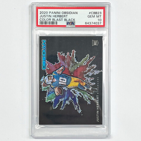 Justin Herbert 2020 Panini Obsidian Color Blast Black Rookie Card - PSA 10