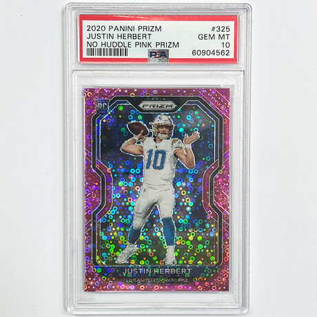 Justin Herbert 2020 Panini Prizm No Huddle Pink Rookie Card #7/15 - PSA 10