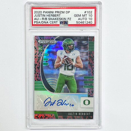 Justin Herbert 2020 Panini Prizm Draft Picks Snakeskin - Autographed Rookie Card - PSA 10