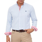 Philosophers Long Sleeve Button Up // Pink + Blue (M)