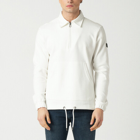 Zippered Polo Neck Sweatshirt // Off White (S)
